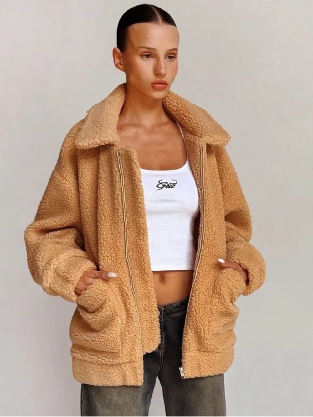 I.AM.GIA Camel Teddy Jacket with Zip